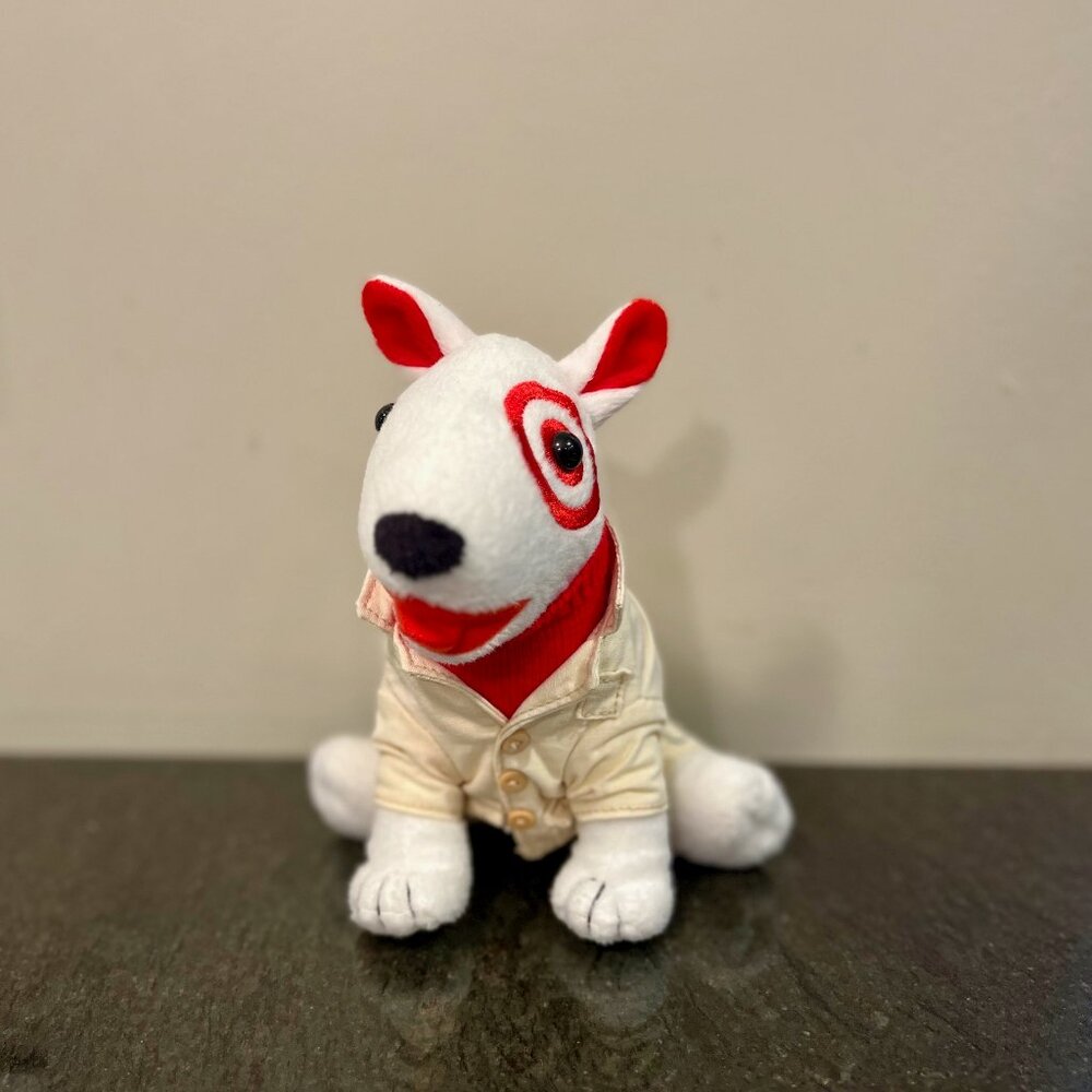 Target Bullseye Dog Mascot Khaki Red Sweater Toy Plush Stuffed Animal